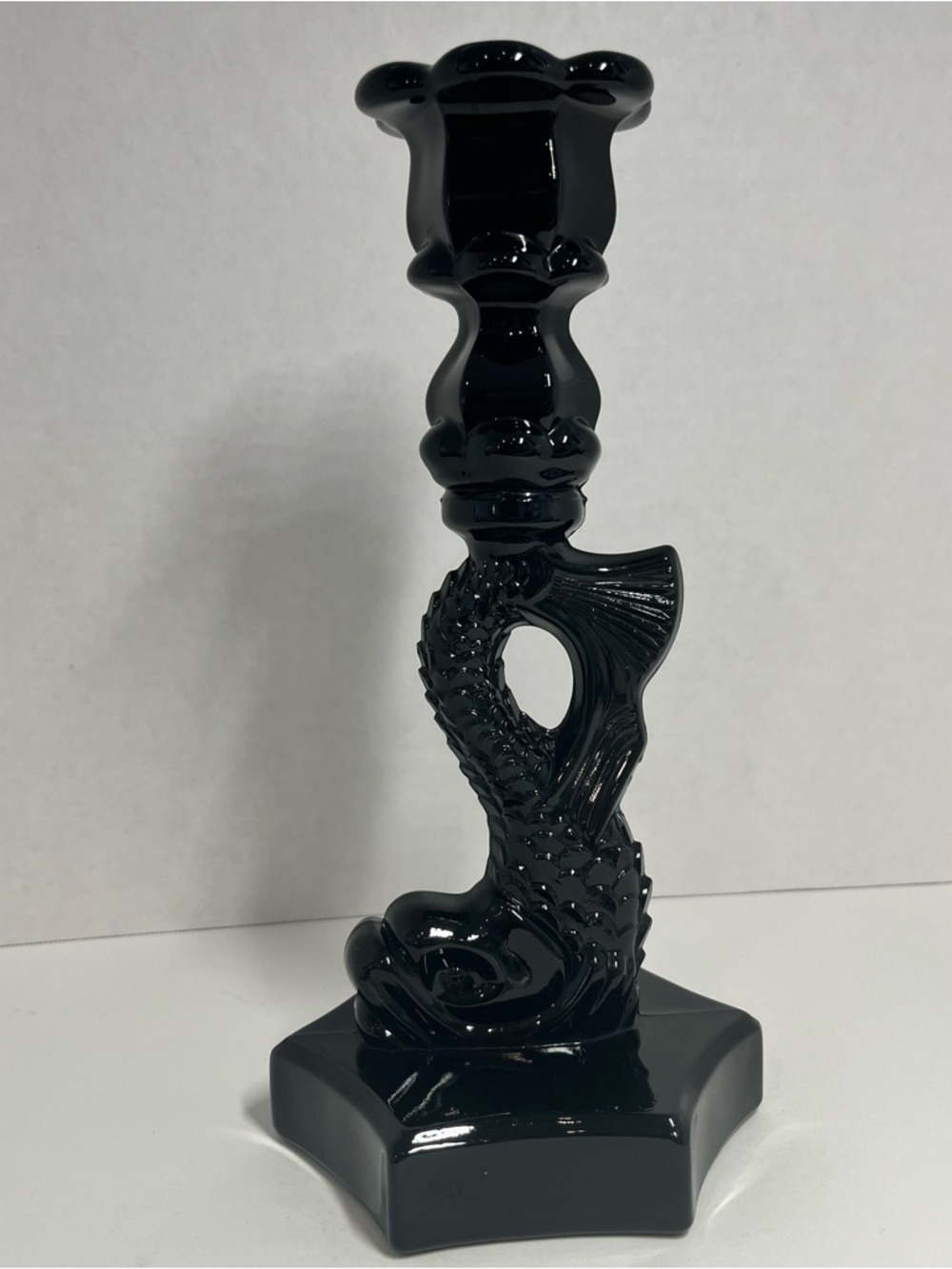 Westmoreland 
Black Milk Glass Koi  Candlestick Holder
